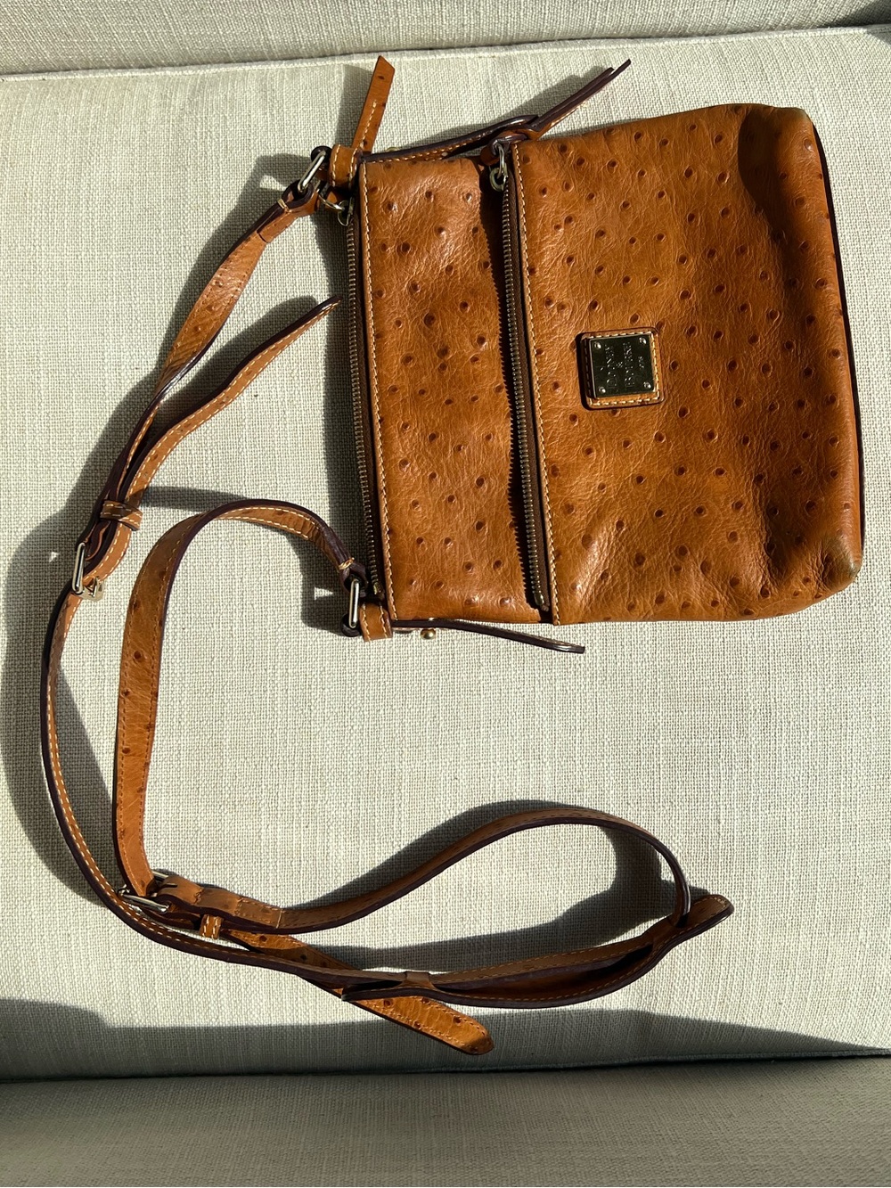 Dooney & Bourke Ostrich Front Zip Crossbody Brown Bag